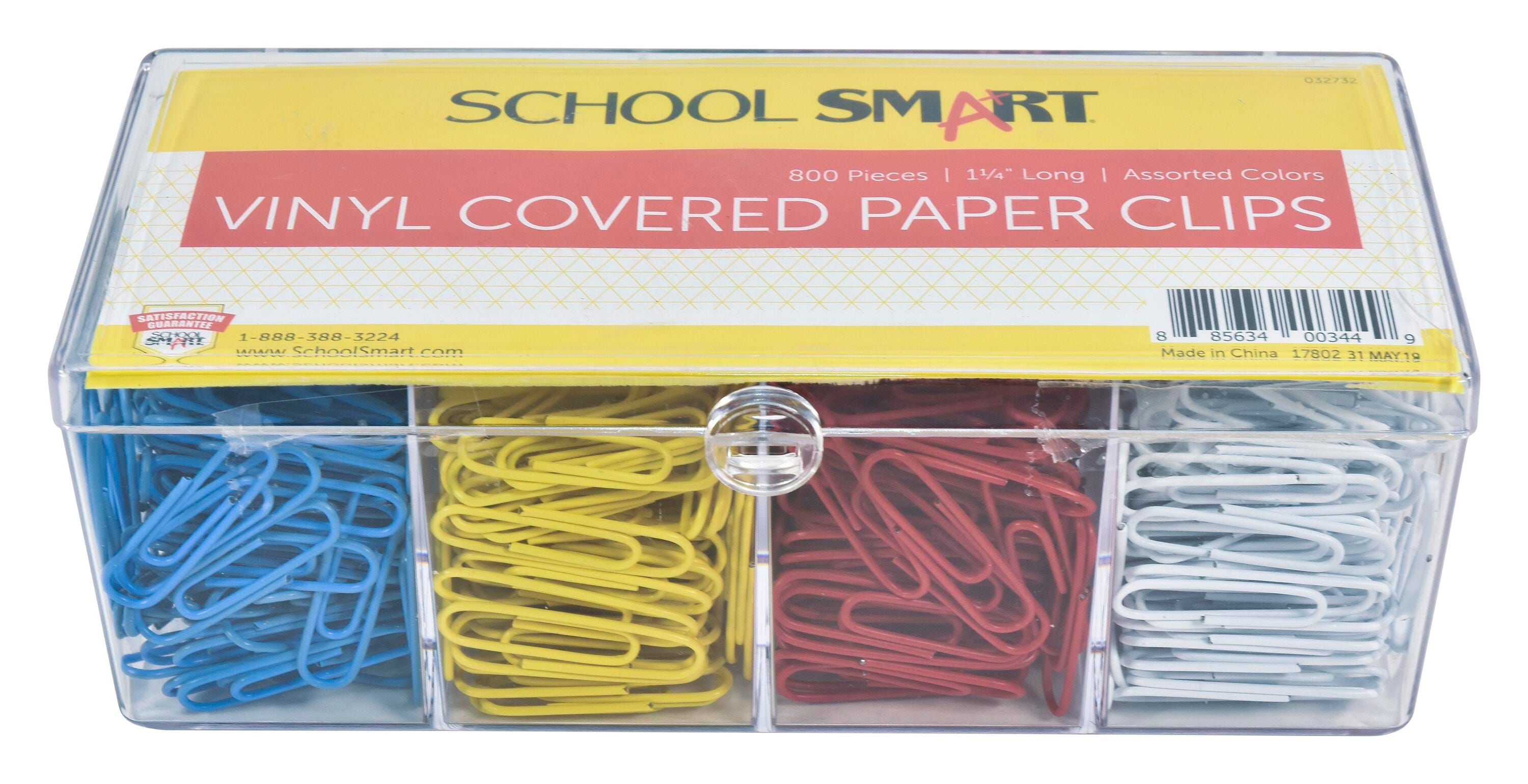 School Smart Paper Clip, Vinyl Coated, Standard, Assorted Color, Pack of 800 032732